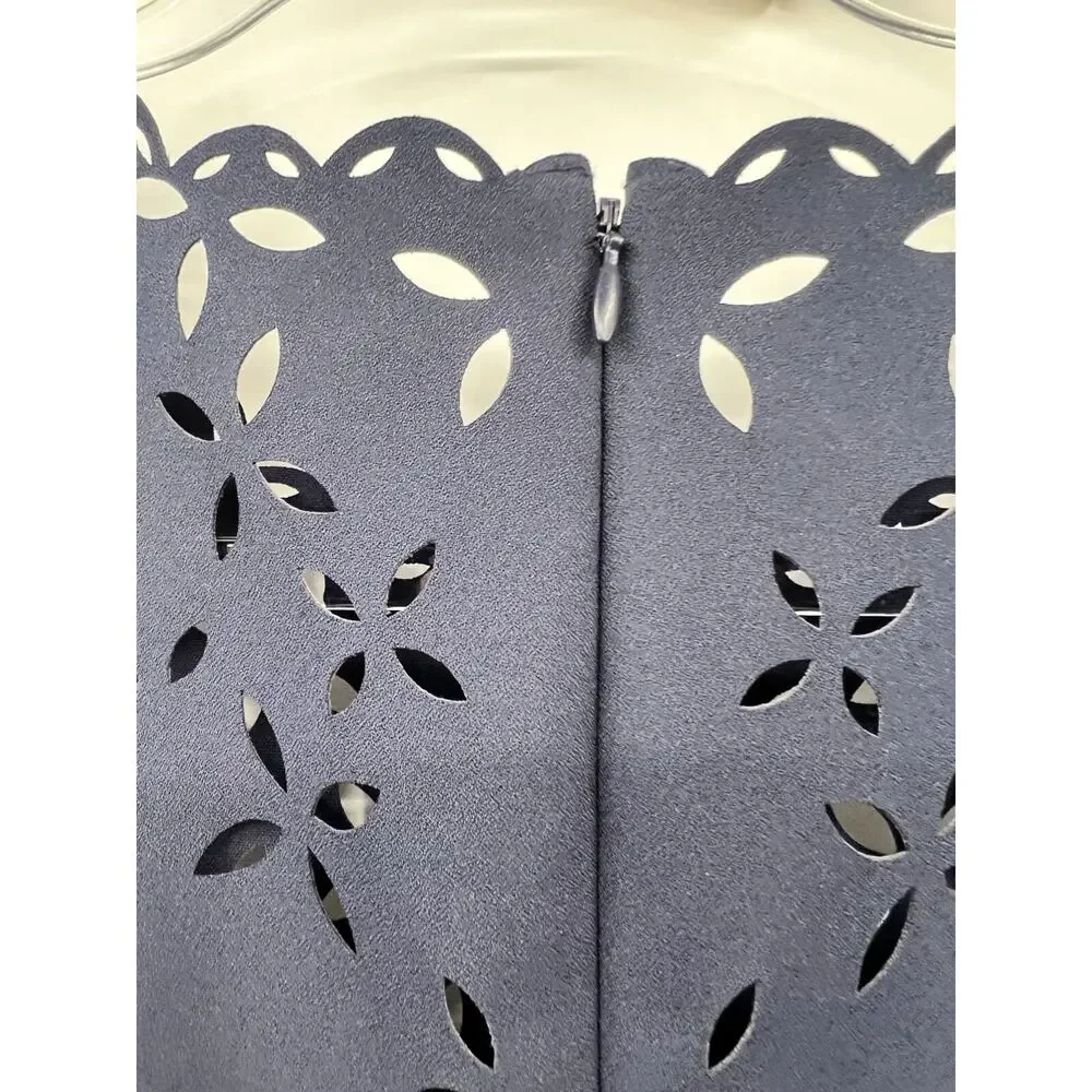 J. Crew Womens Blue Sleeveless Shift Dress Size 2 Cocktail Eyelet Cut Out Floral